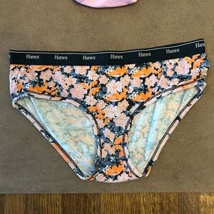 Hanes womens Underwear with Floral Design - Orange and Black